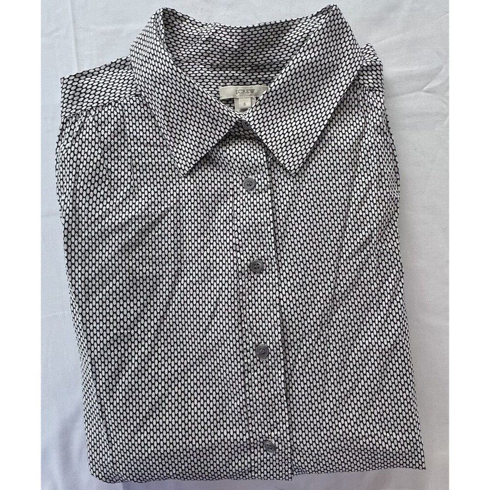 J Crew Womens Black White Button Up Long Sleeve Blouse Size 6 - Picture 7 of 7